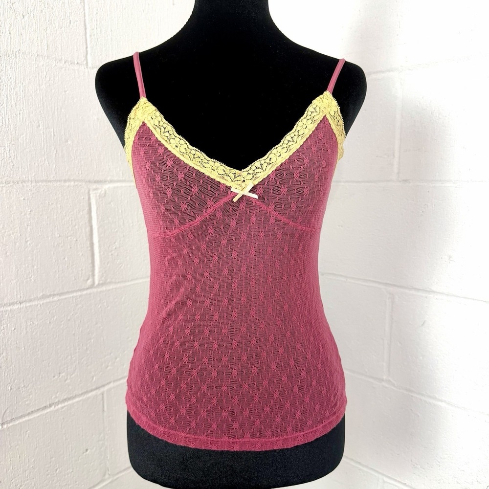 VTG American Eagle Cami Babydoll Pink Y2K Sheer Mesh Lace Preppy Layers Dainty S